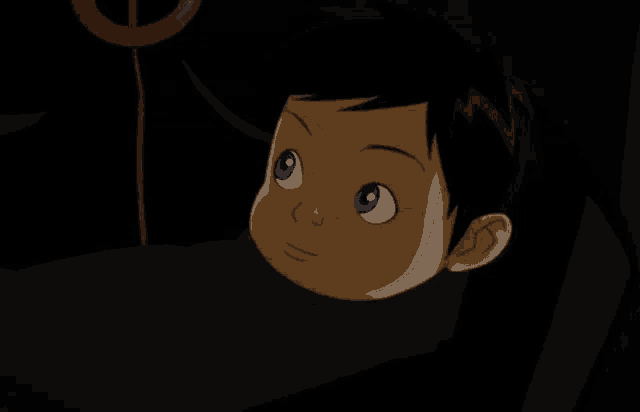 a close up of a cartoon character 's face with blue eyes