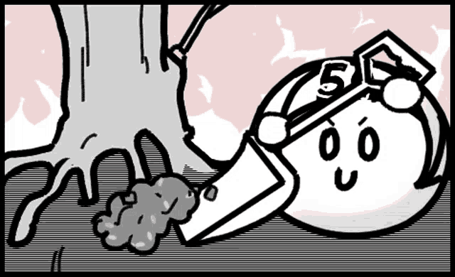 a cartoon drawing of a person digging in the ground