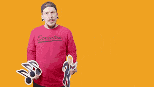 a man in a red shirt with the words fight for your right on the bottom
