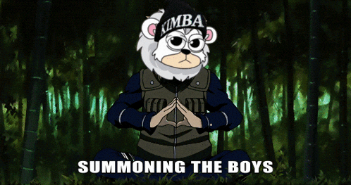a cartoon of a bear with the words summoning the boys