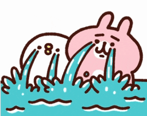 a cartoon of a rabbit laying in the water and crying