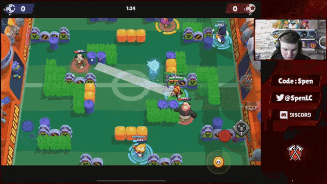 a video game is being played on a phone with a man watching