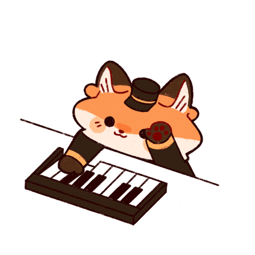 a cartoon of a cat playing a piano keyboard