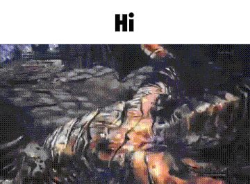 a painting of a monster with the word hi above it .