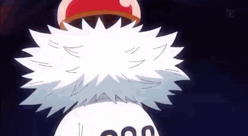 a cartoon character wearing a red hat and a white furry hat .