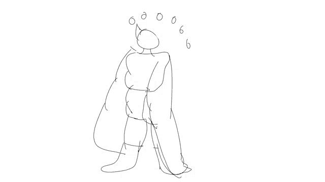 a drawing of a person with a cape and a crown on their head