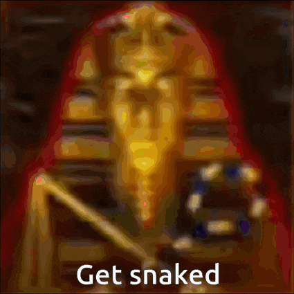 a picture of a statue with the words get snaked written below it