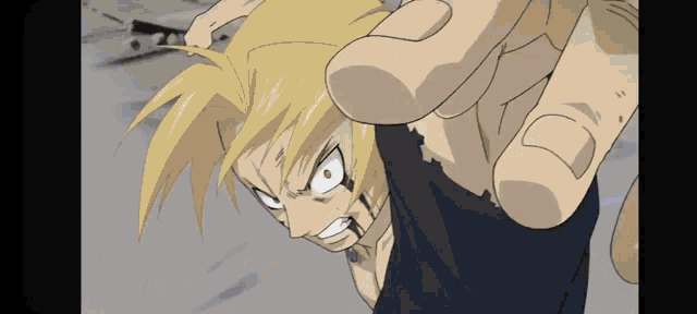 a cartoon of a man with blood on his face pointing his finger
