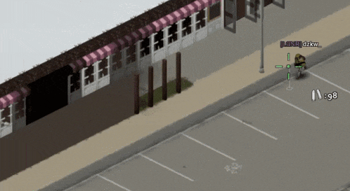 a screenshot of a video game shows a man standing in a parking lot