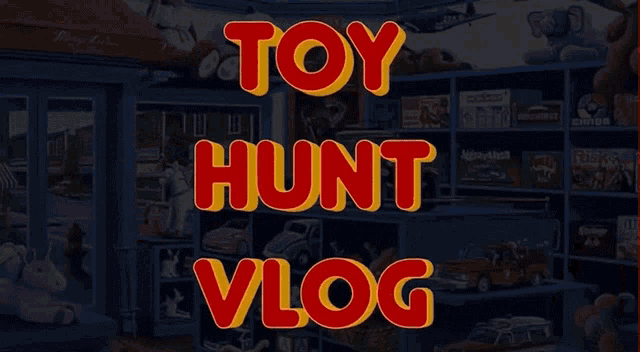a cartoon of a man holding a spider man action figure with the words toy hunt vlog written above him