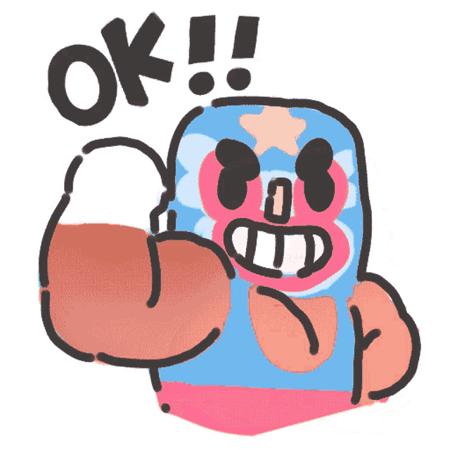a cartoon character is giving a thumbs up and the word ok is above him