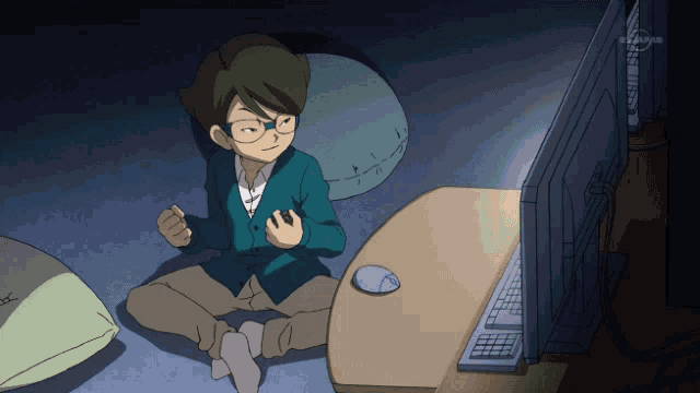 a cartoon of a man sitting in front of a tv that says bs japan on it