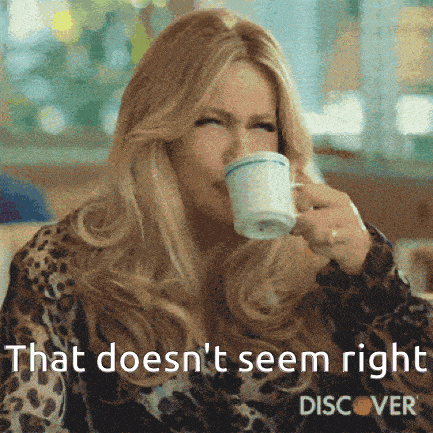 a woman drinking a cup of coffee with the words i that does n't seem right below her