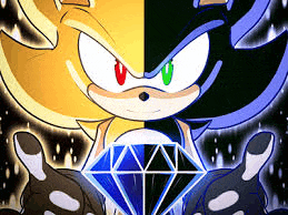 a cartoon of sonic the hedgehog and shadow the hedgehog standing next to a diamond .