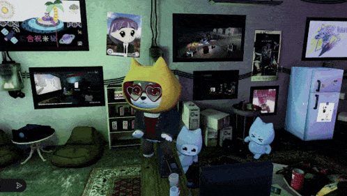 a cartoon cat wearing sunglasses is standing in a room