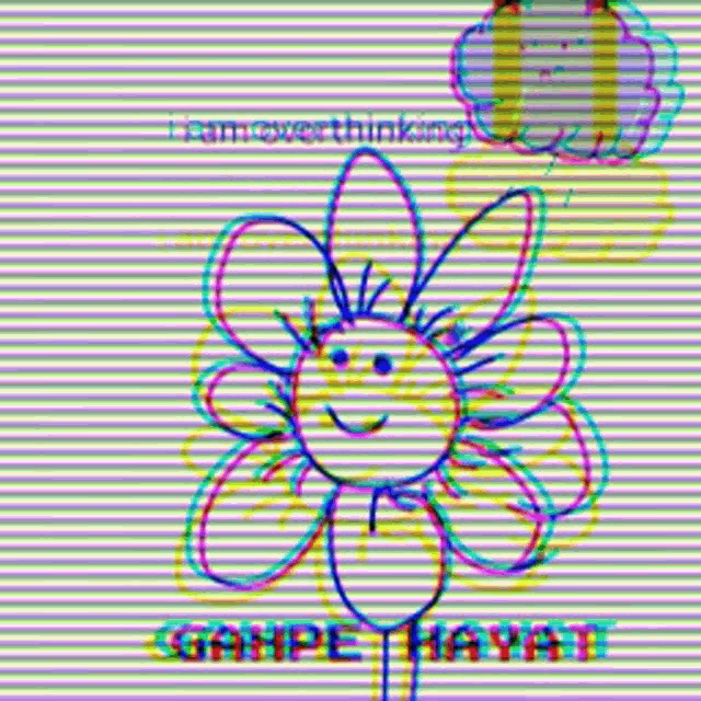 a drawing of a flower with a face and the words " ganpe hayat " on the bottom
