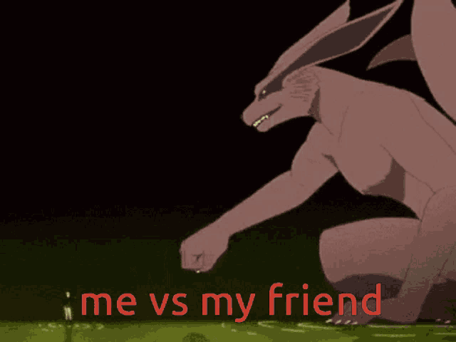 a man standing in front of a fist with the words me vs my friend below him