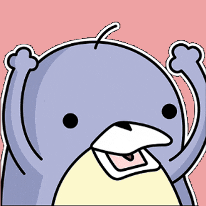 a cartoon drawing of a penguin with its arms up in the air
