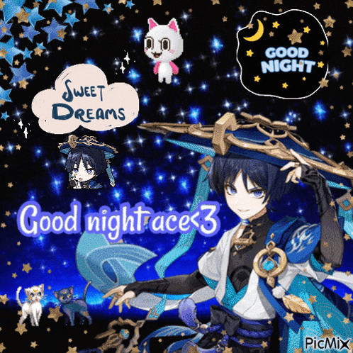 a picture of a boy with the words good night ace 3 on it