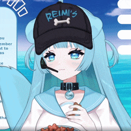 a girl with blue hair is wearing a reimi 's baseball cap