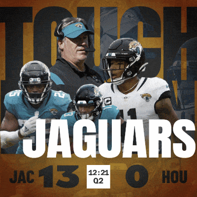 a poster for the jaguars shows a coach and three players