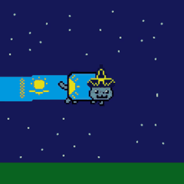 a pixel art drawing of a cat with a sombrero