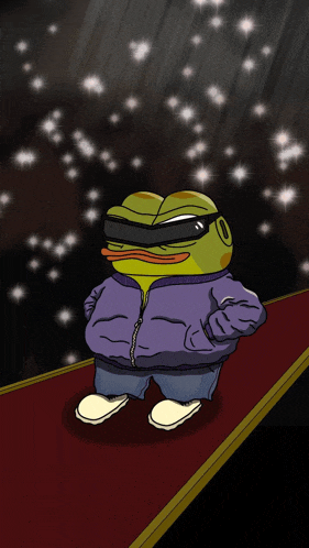 a cartoon of a frog wearing a purple jacket