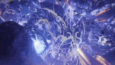 a painting of a person with a purple glowing body and a light coming out of it
