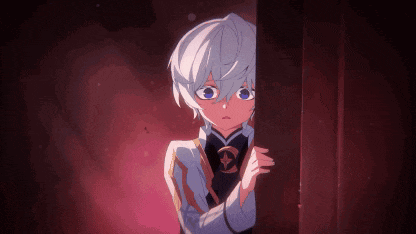 a little girl with white hair and blue eyes is peeking out from behind a door .