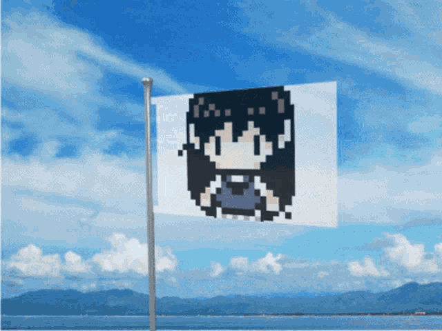 a flag with a pixelated girl on it