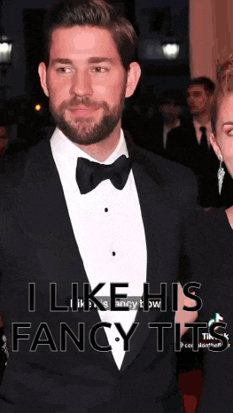 a man in a tuxedo with the words i like his fancy tits