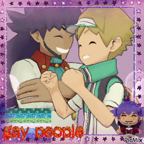 a picture of two boys hugging with the words " hey people " written on the bottom