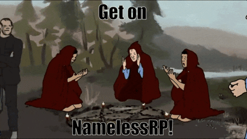 a group of people are kneeling in a circle with the words get on namelessrp