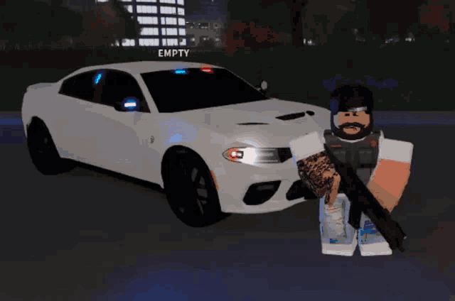a white car with the word empty on the side