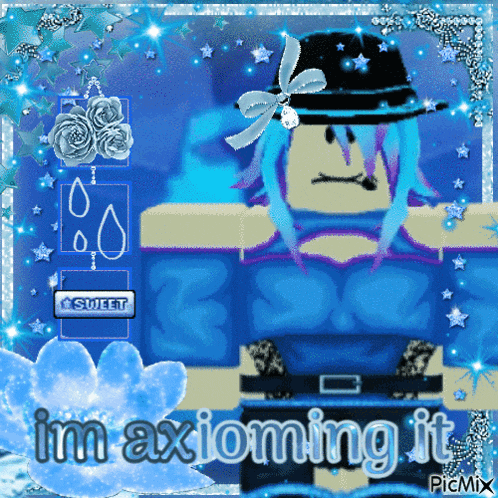 a picture of a girl with blue hair and the words im axionning it