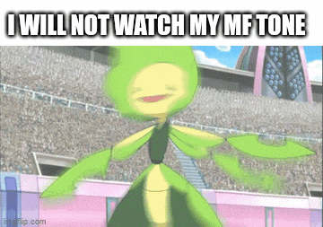 a green and yellow cartoon character with the words " i will not watch my mf tone "