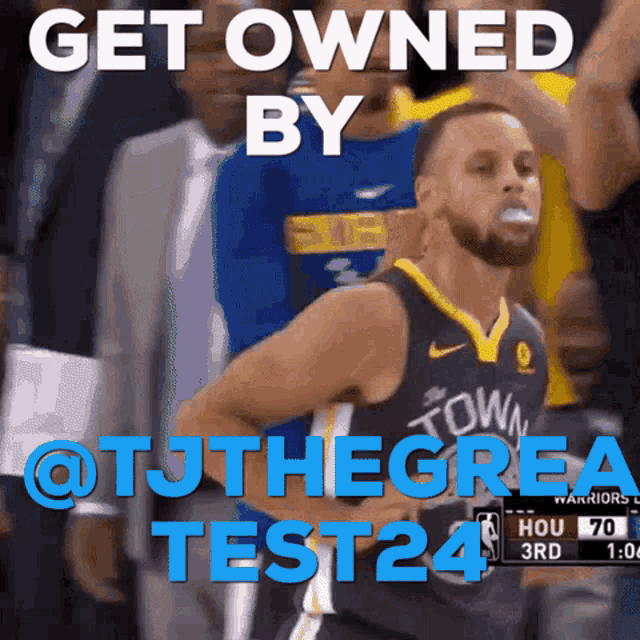 a basketball player with the words get owned by @tuthegreat test24 on the bottom