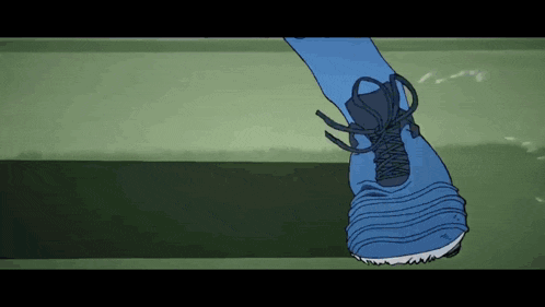 a cartoon of a person wearing a pair of blue sneakers