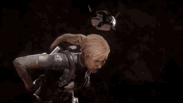 a woman in a video game is holding two guns .