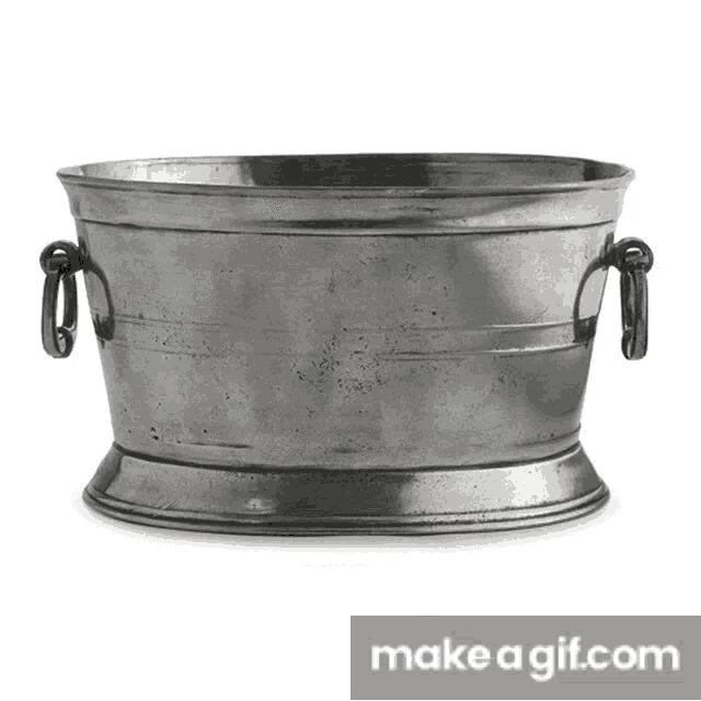 a metal bucket with handles and the words make a gif.com underneath it