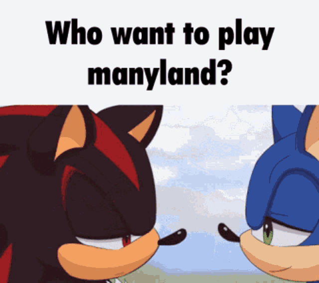 shadow the hedgehog and sonic the hedgehog are looking at each other with the words " who want to play maryland " above them