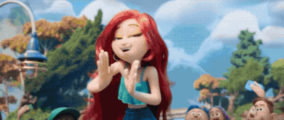 a cartoon girl with red hair is clapping in front of a crowd