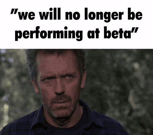 a picture of a man with the words " we will no longer be performing at beta " on top