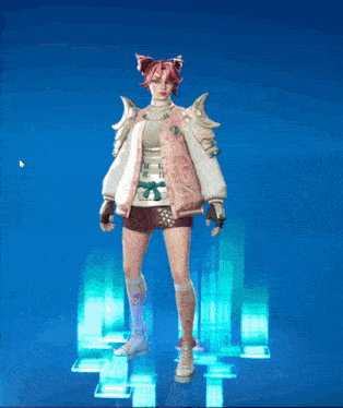 a girl with pink hair wearing a white jacket
