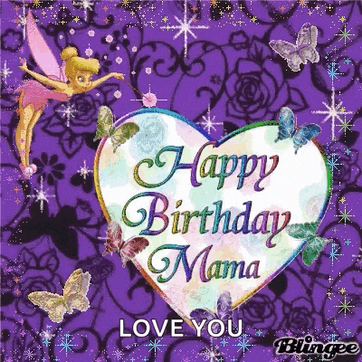 a happy birthday mama card with a heart and butterflies