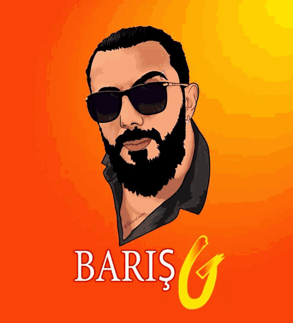 a drawing of a man with a beard wearing sunglasses and the name baris g