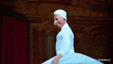 a man in a white costume is dancing in front of a red curtain with a watermark that says minimax on the bottom