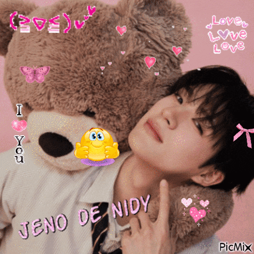 a picture of a boy with a teddy bear says i love you