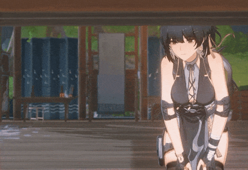 a girl in a black dress is standing in front of a building with a sign on it that says ' a '