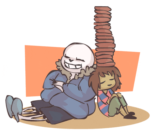 a cartoon drawing of a skeleton and a girl with a stack of books on their head
